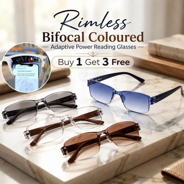 Rimless Bifocal Coloured Adaptive Power Reading Glasses Buy 1 Get 3 Free (4BOC6RG2)